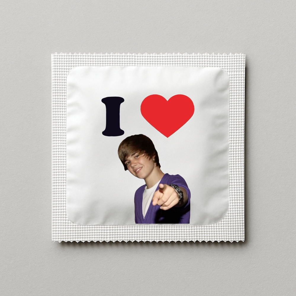 Kondóm s potlačou - Justin Bieber 